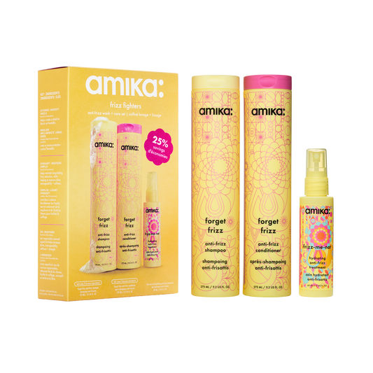 amika Forget Frizz anti-frizz trio set: shampoo, conditioner and Frizz-Me-Not treatment