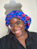 The Comfy - Blue multicolor satin lined bonnet