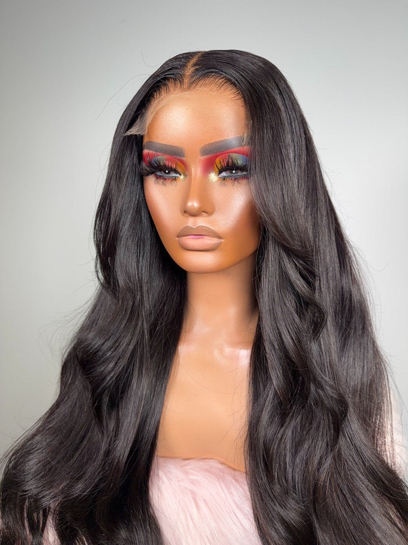 Natural-density hairline on the long brown OPHAIR Saraï closure wig